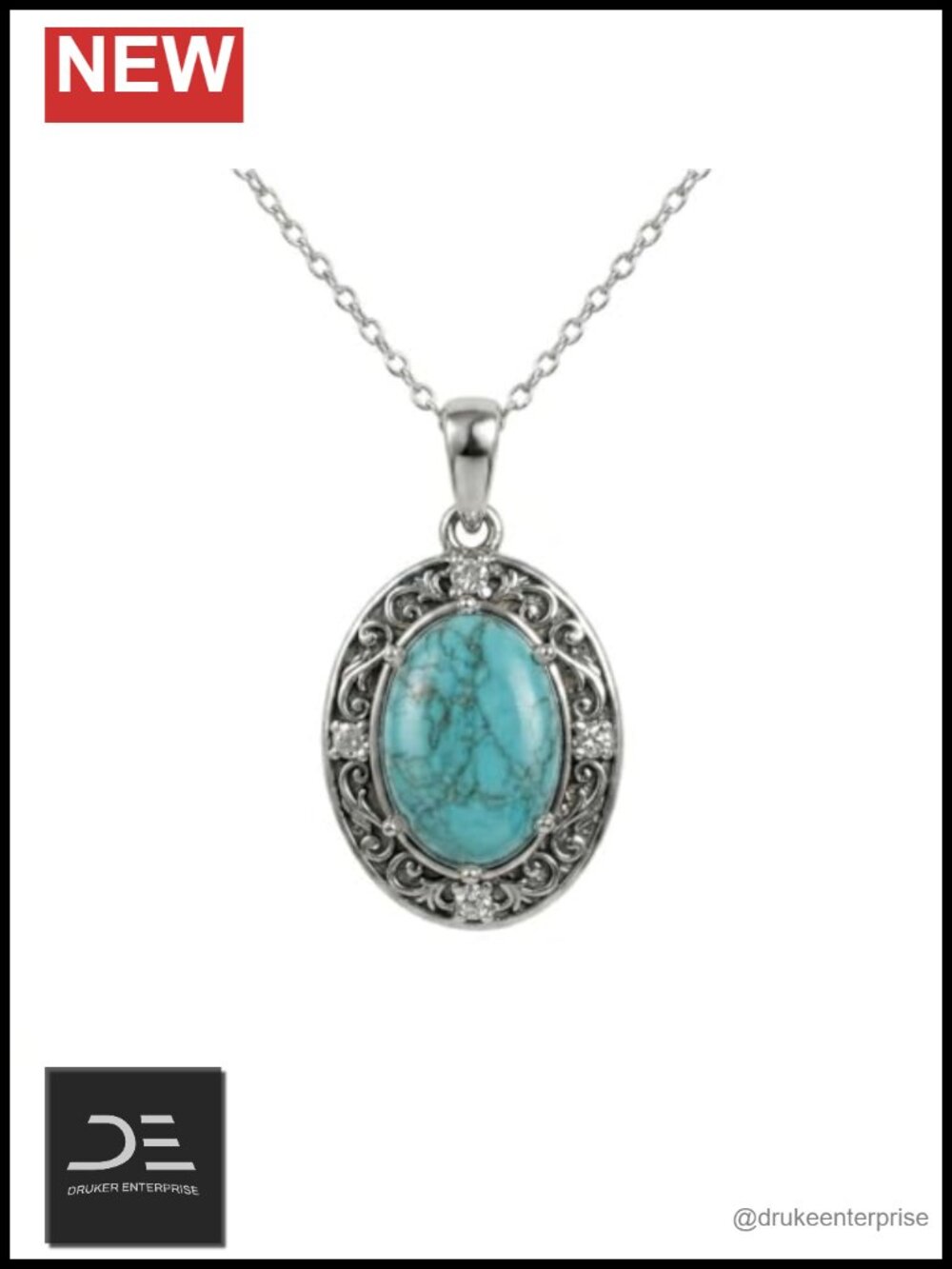 925 Sterling Silver Vintage Oval Gemstone Pendant Necklace with Lab-Grown
